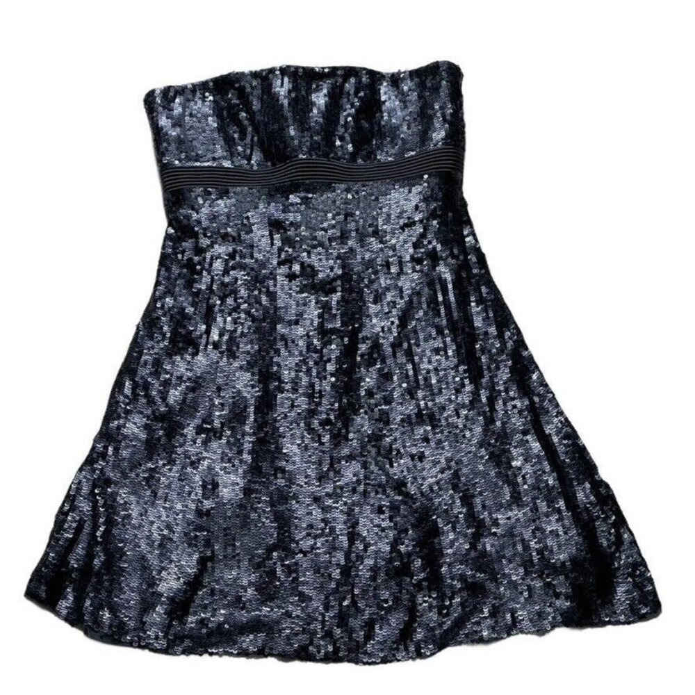 Strapless Black Sequin Cocktail Dress Knee-Length by BADGLEY MISCHKA - Picture 5 of 14